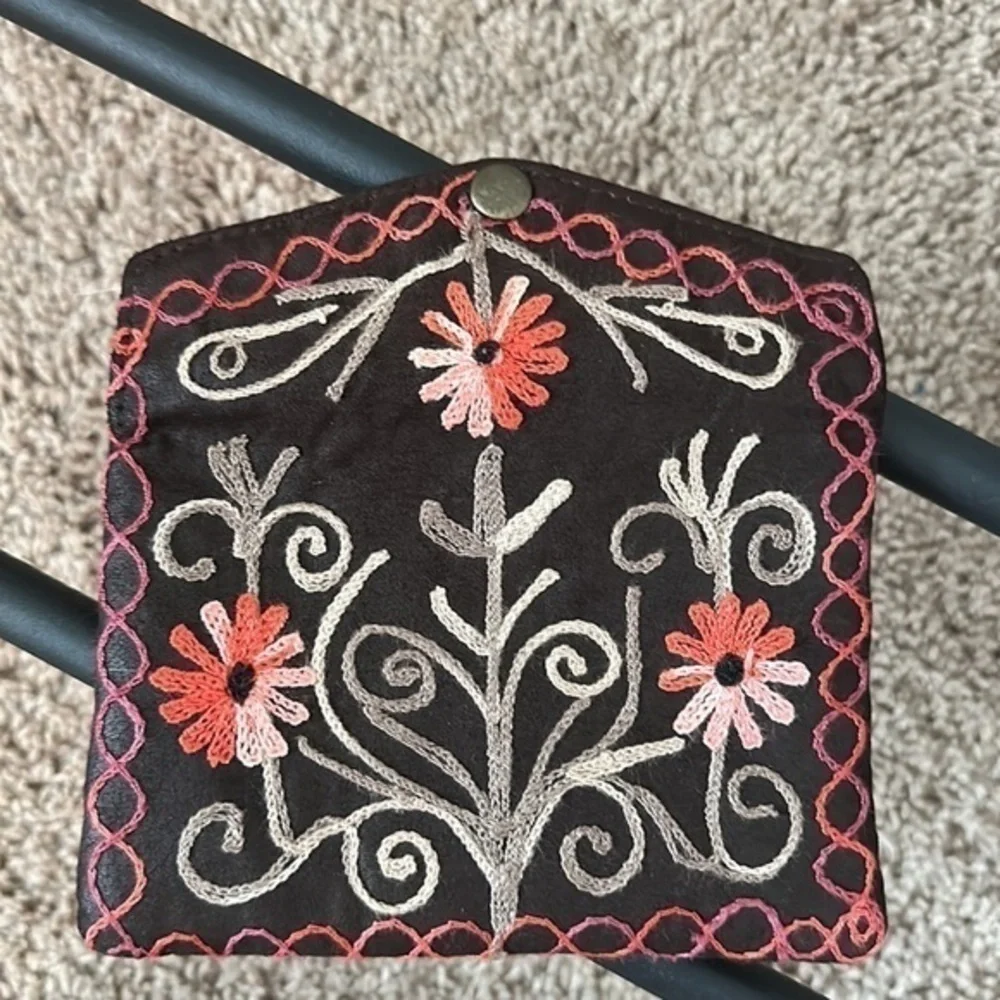 Artisan Colorful suede like boho wallet, embroidered, new